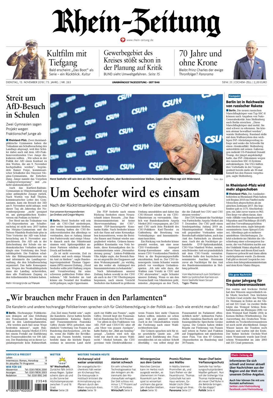Rhein-Zeitung Kreis Cochem-Zell vom Dienstag, 13.11.2018