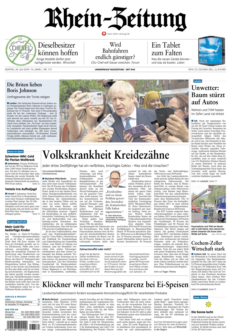 Rhein-Zeitung Kreis Cochem-Zell vom Montag, 29.07.2019