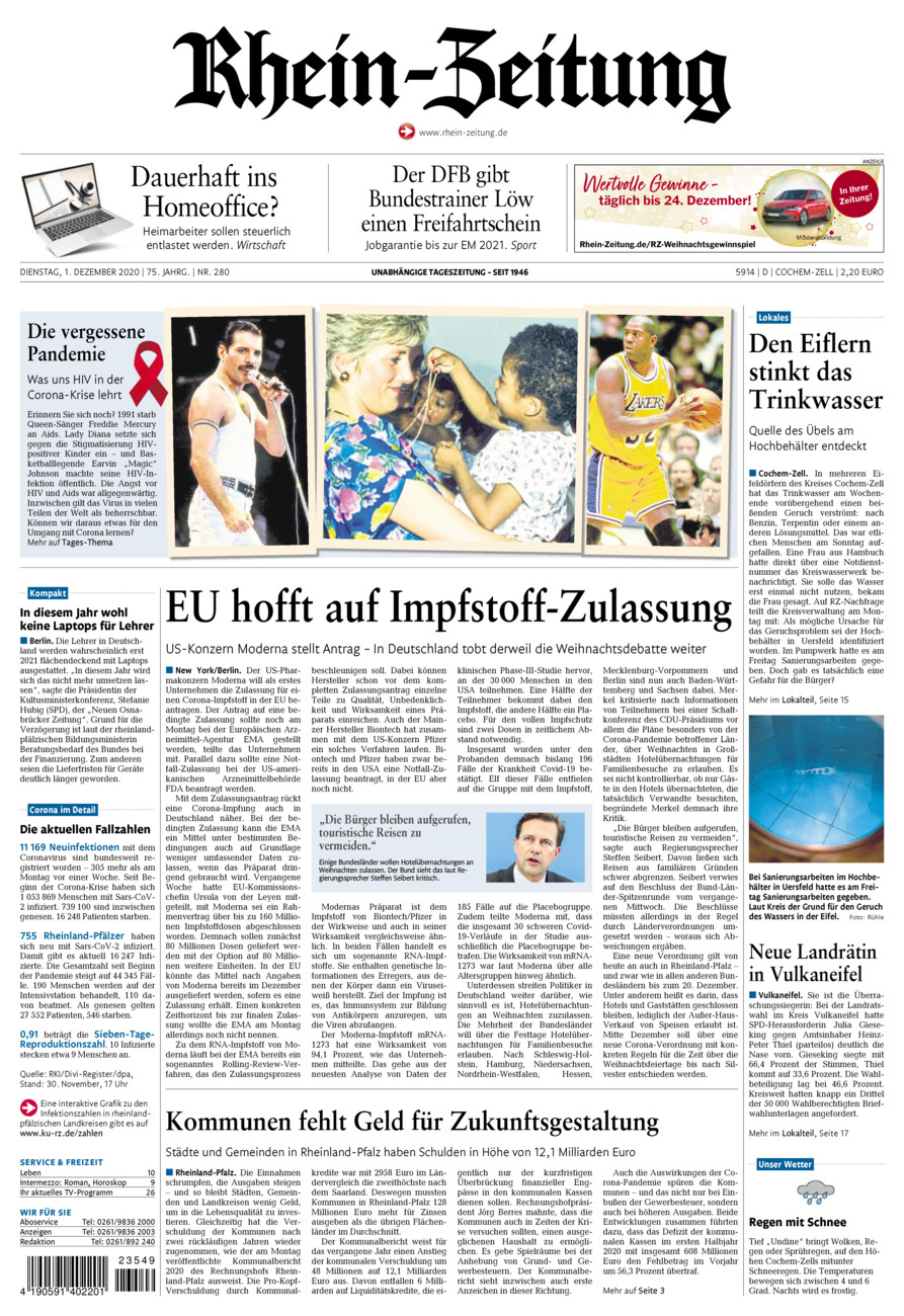 Rhein-Zeitung Kreis Cochem-Zell vom Dienstag, 01.12.2020