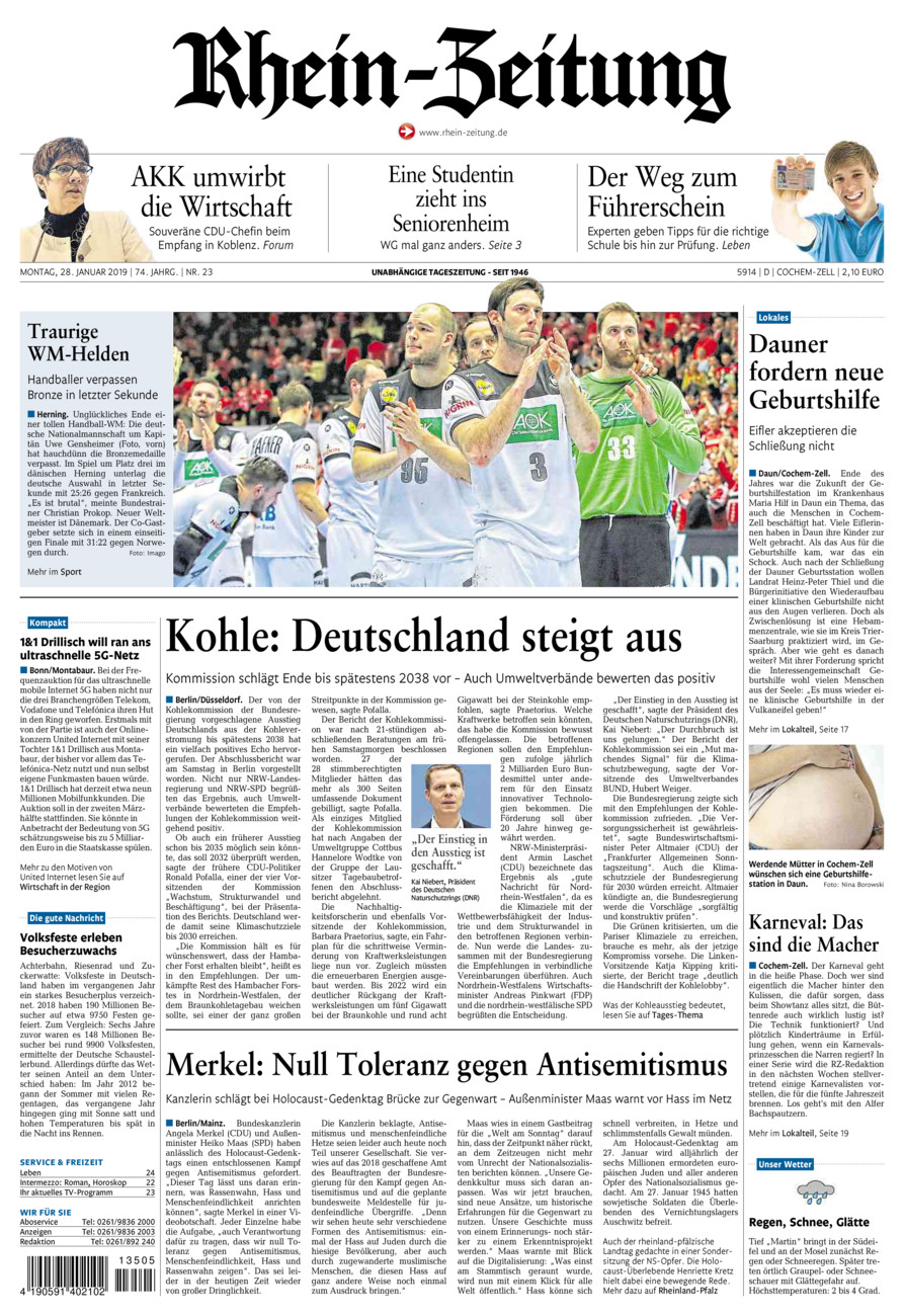 Rhein-Zeitung Kreis Cochem-Zell vom Montag, 28.01.2019
