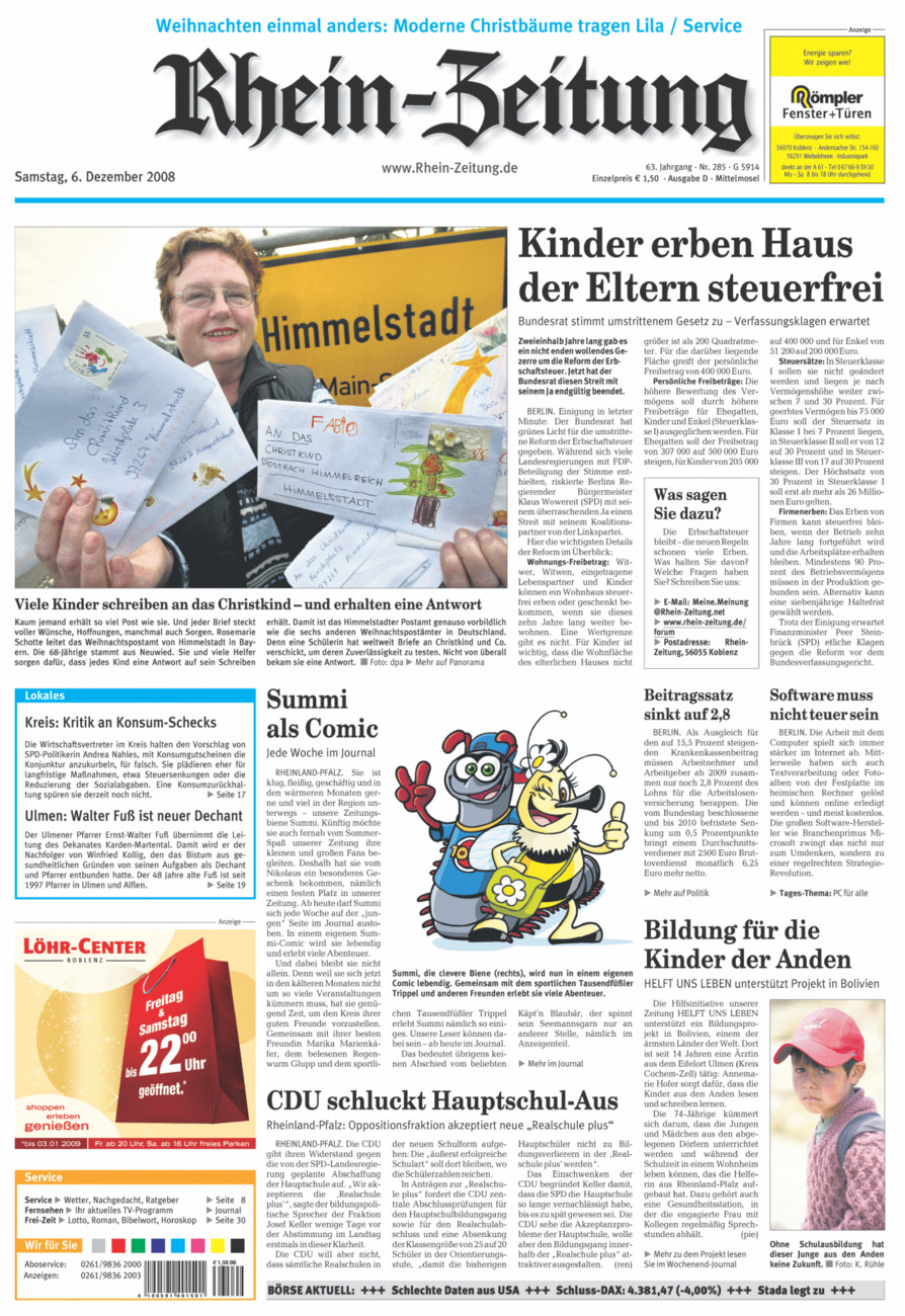 Rhein-Zeitung Kreis Cochem-Zell vom Samstag, 06.12.2008