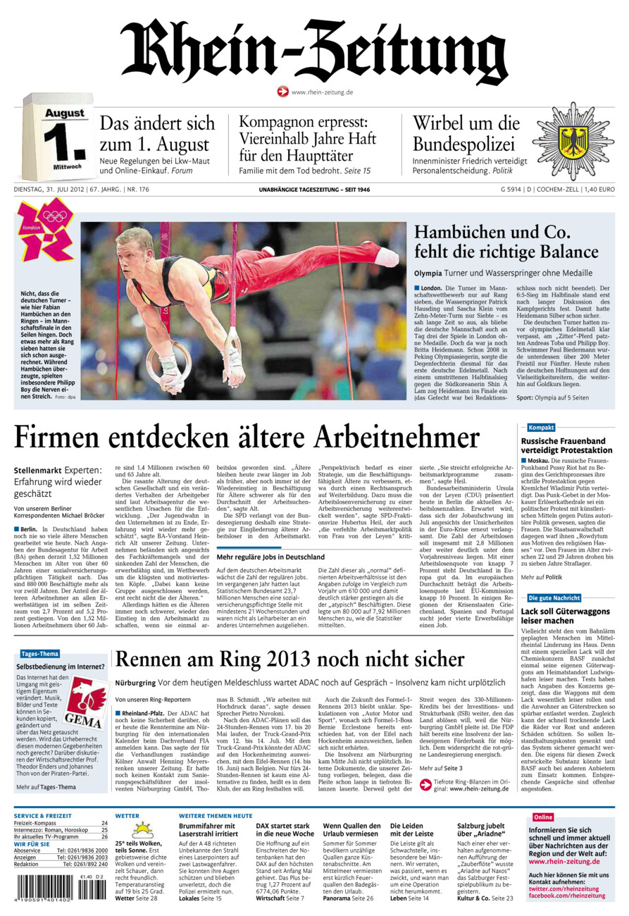 Rhein-Zeitung Kreis Cochem-Zell vom Dienstag, 31.07.2012