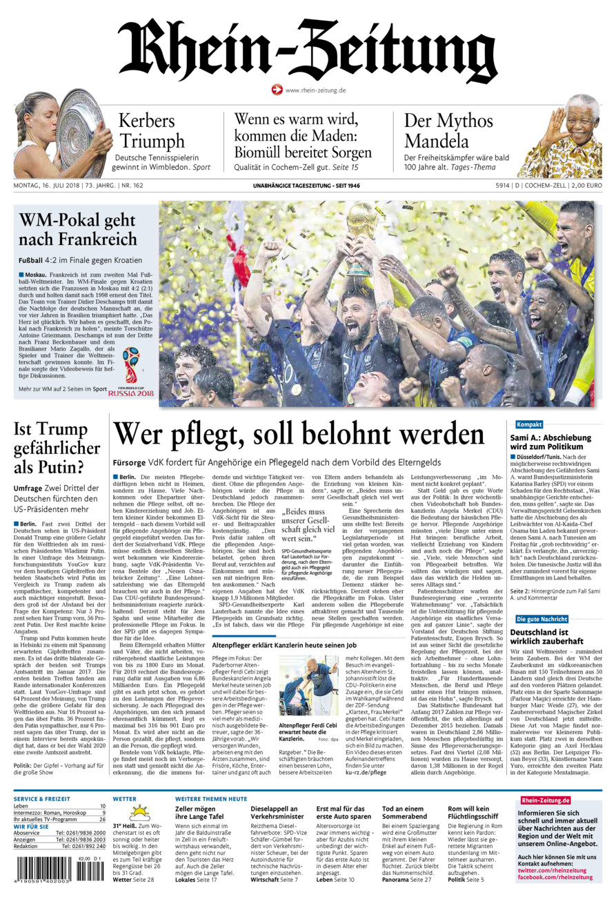 Rhein-Zeitung Kreis Cochem-Zell vom Montag, 16.07.2018