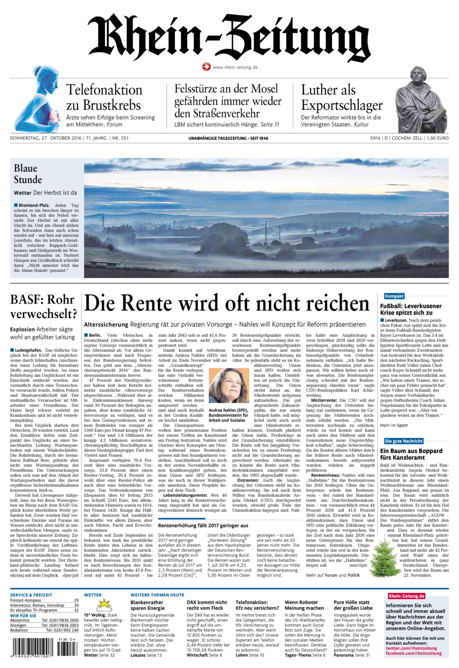 Rhein-Zeitung Kreis Cochem-Zell vom Donnerstag, 27.10.2016