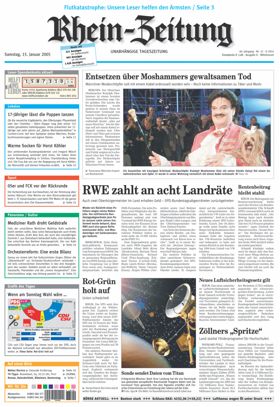 Rhein-Zeitung Kreis Cochem-Zell vom Samstag, 15.01.2005