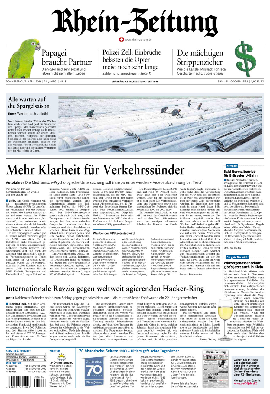 Rhein-Zeitung Kreis Cochem-Zell vom Donnerstag, 07.04.2016