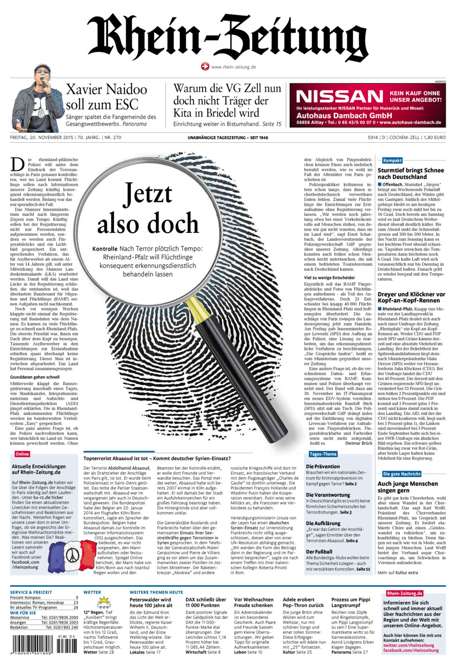 Rhein-Zeitung Kreis Cochem-Zell vom Freitag, 20.11.2015