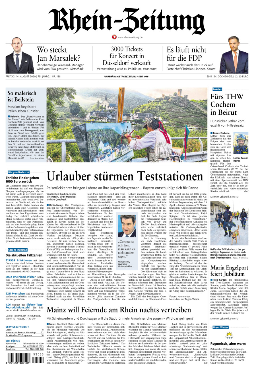 Rhein-Zeitung Kreis Cochem-Zell vom Freitag, 14.08.2020
