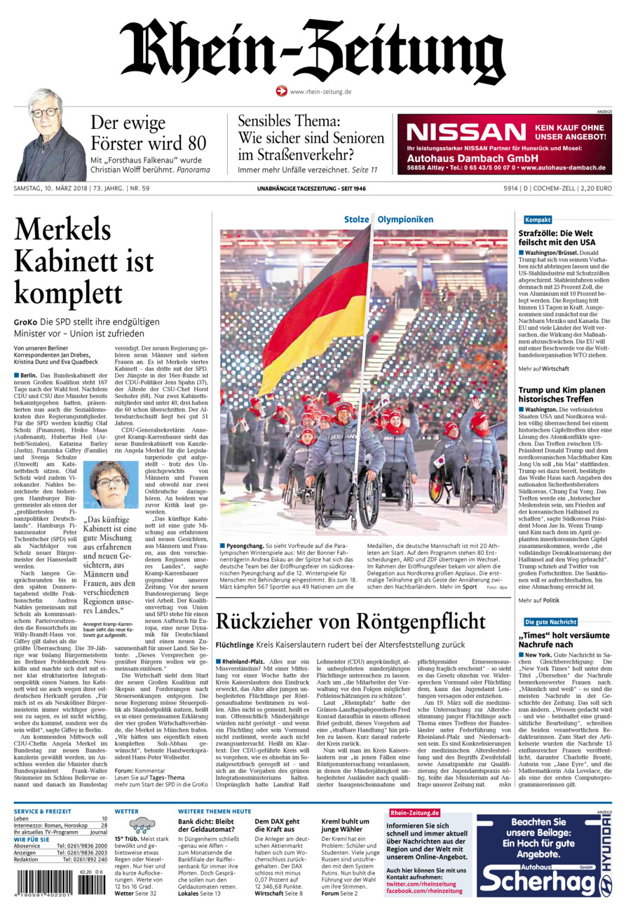 Rhein-Zeitung Kreis Cochem-Zell vom Samstag, 10.03.2018