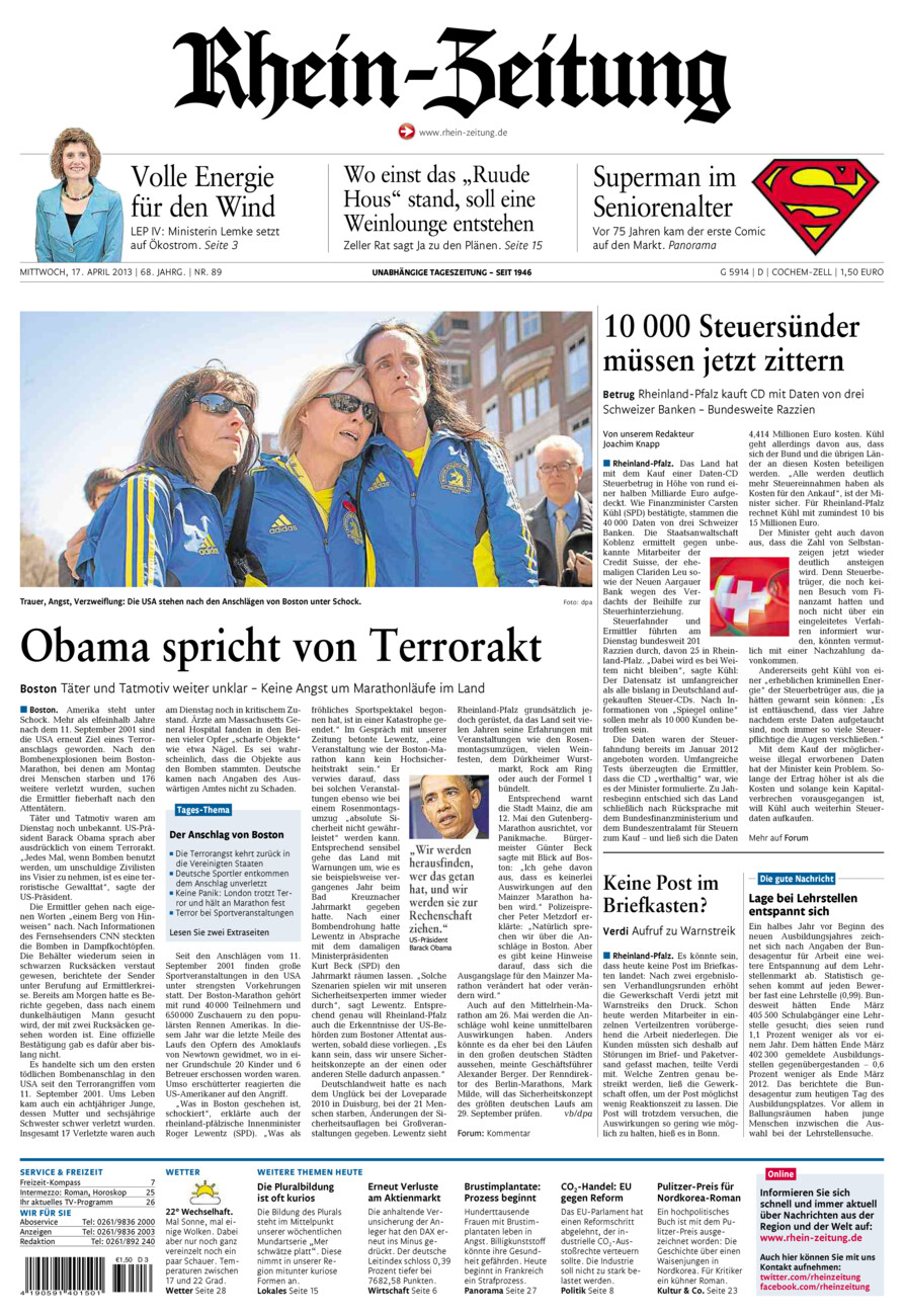 Rhein-Zeitung Kreis Cochem-Zell vom Mittwoch, 17.04.2013