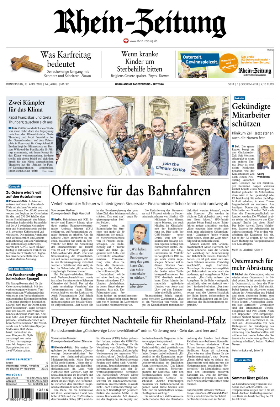 Rhein-Zeitung Kreis Cochem-Zell vom Donnerstag, 18.04.2019