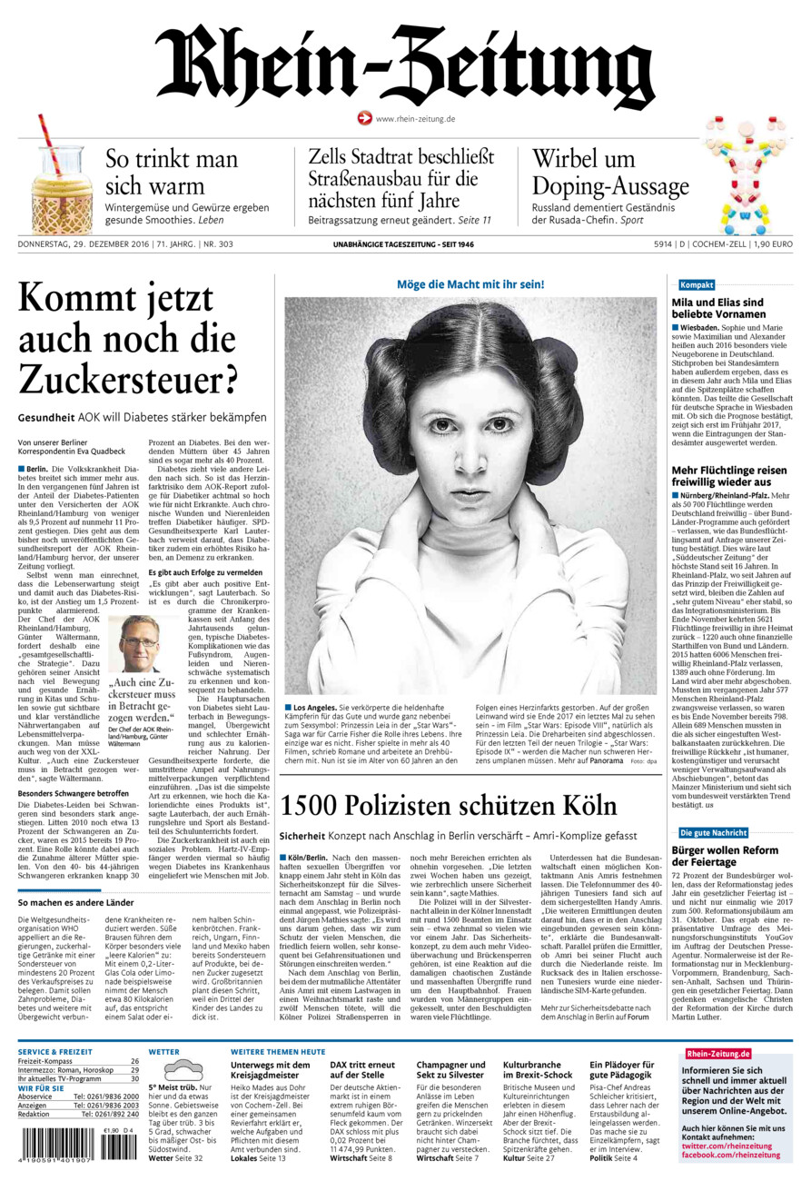 Rhein-Zeitung Kreis Cochem-Zell vom Donnerstag, 29.12.2016