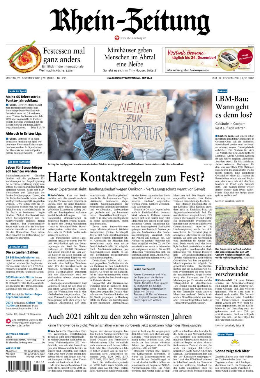 Rhein-Zeitung Kreis Cochem-Zell vom Montag, 20.12.2021