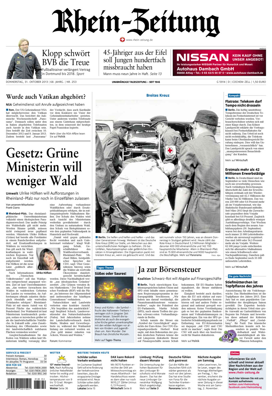 Rhein-Zeitung Kreis Cochem-Zell vom Donnerstag, 31.10.2013