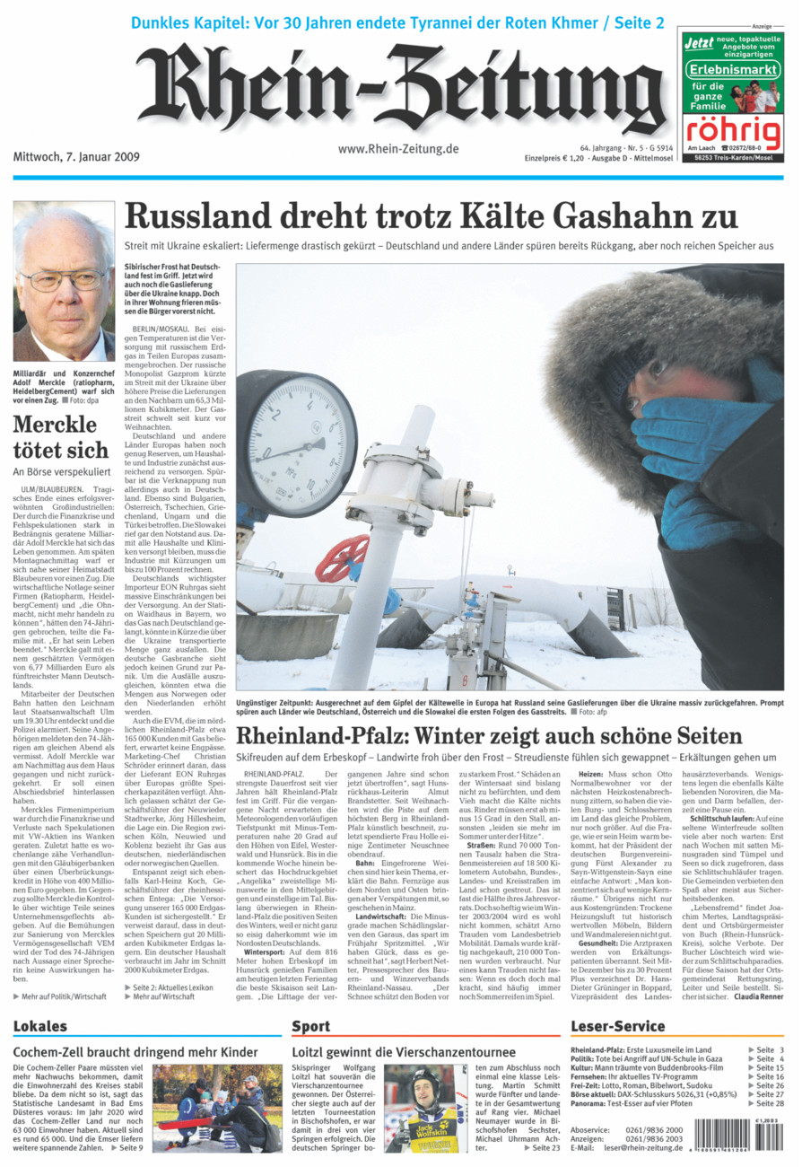 Rhein-Zeitung Kreis Cochem-Zell vom Mittwoch, 07.01.2009