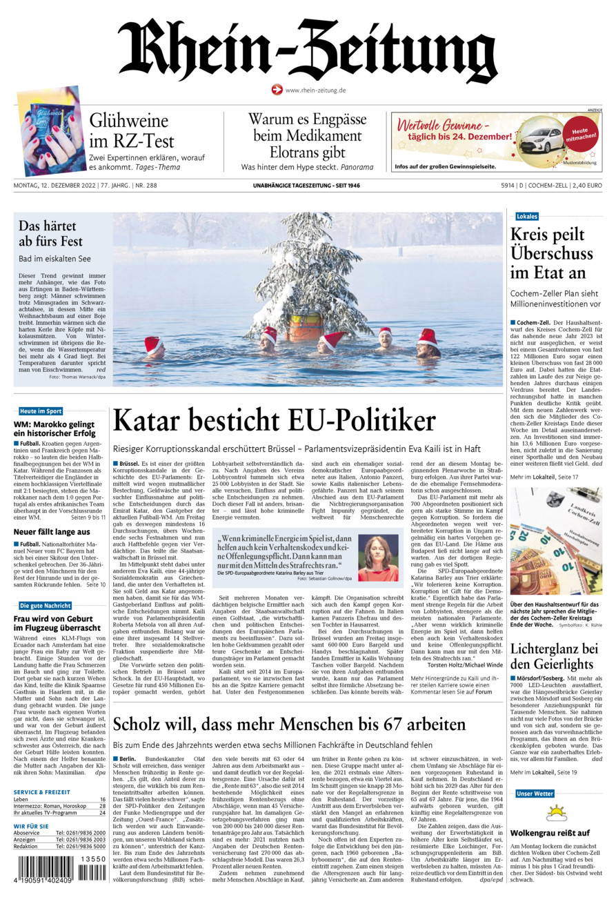 Rhein-Zeitung Kreis Cochem-Zell vom Montag, 12.12.2022