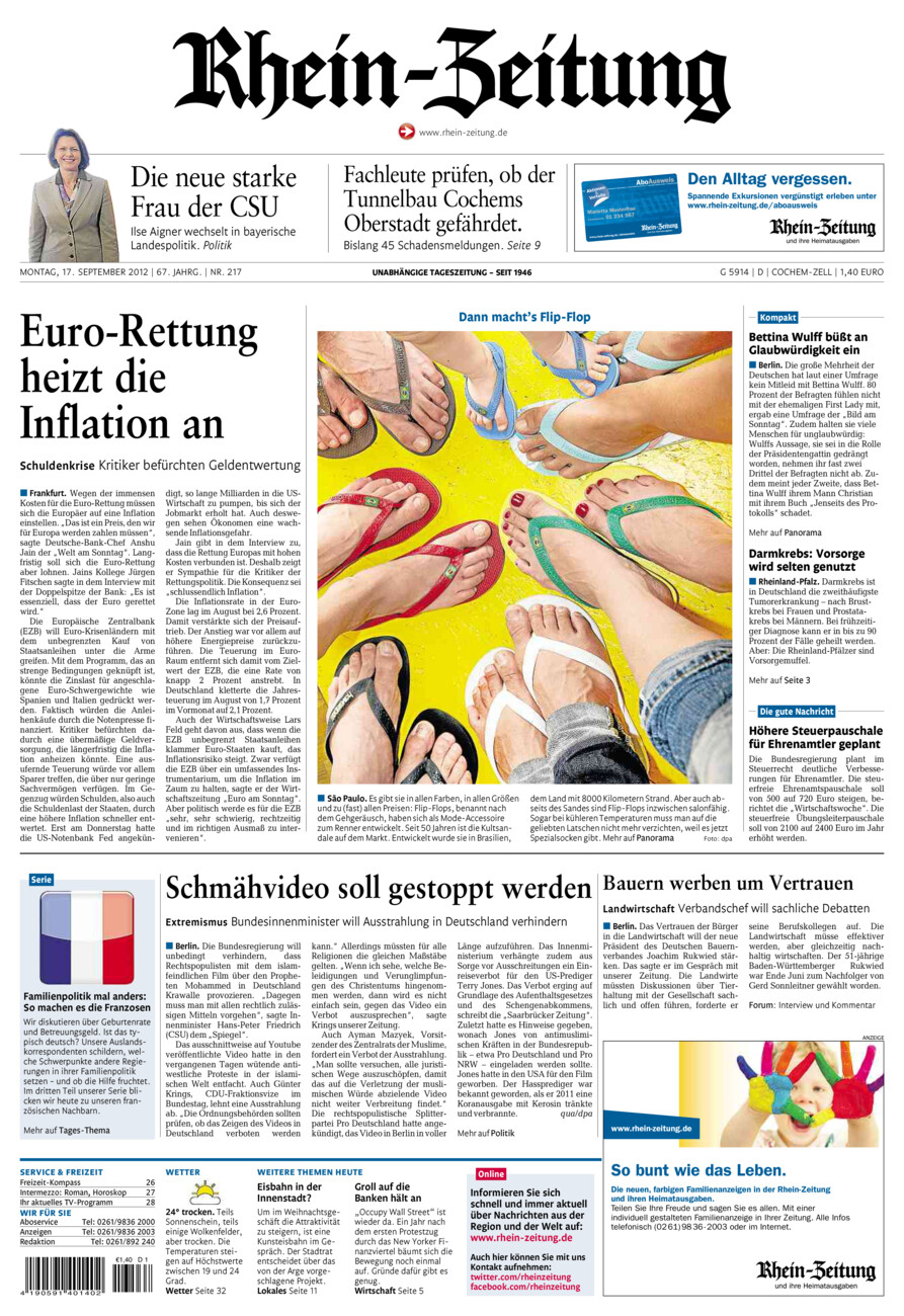 Rhein-Zeitung Kreis Cochem-Zell vom Montag, 17.09.2012