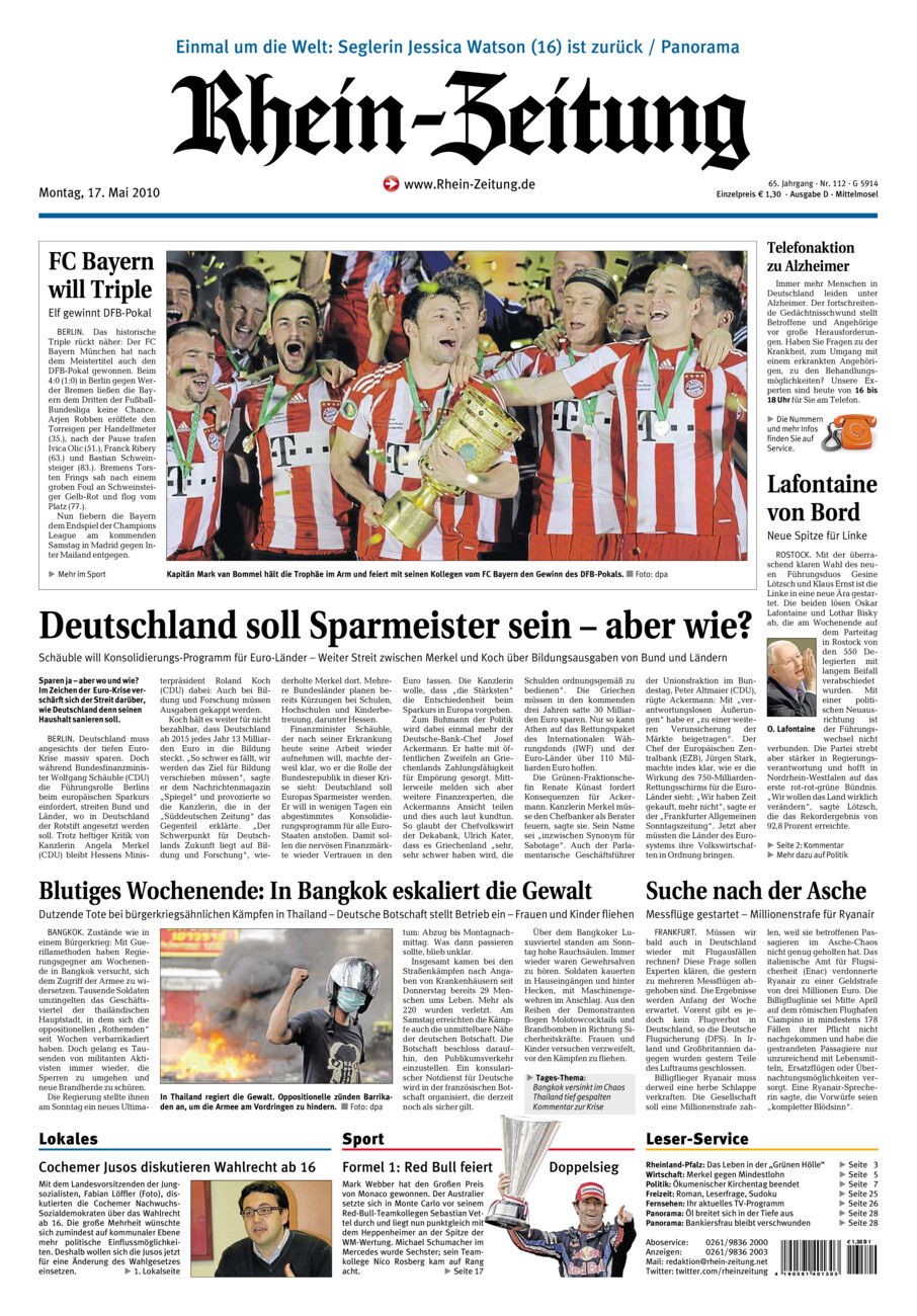 Rhein-Zeitung Kreis Cochem-Zell vom Montag, 17.05.2010