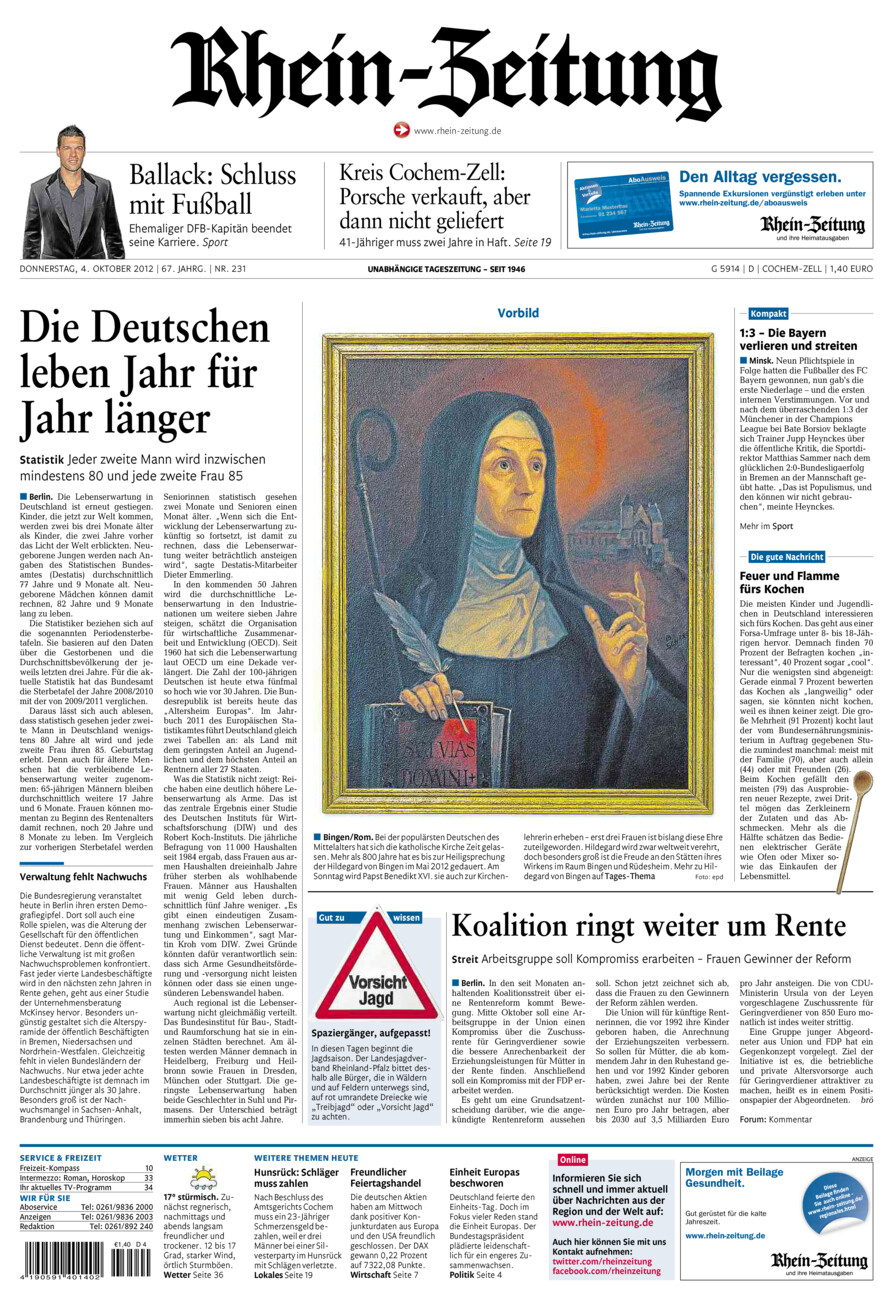 Rhein-Zeitung Kreis Cochem-Zell vom Donnerstag, 04.10.2012