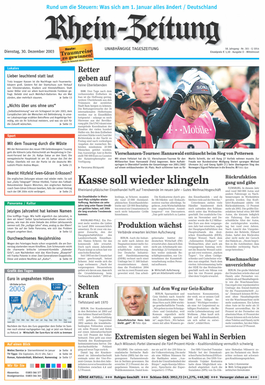 Rhein-Zeitung Kreis Cochem-Zell vom Dienstag, 30.12.2003