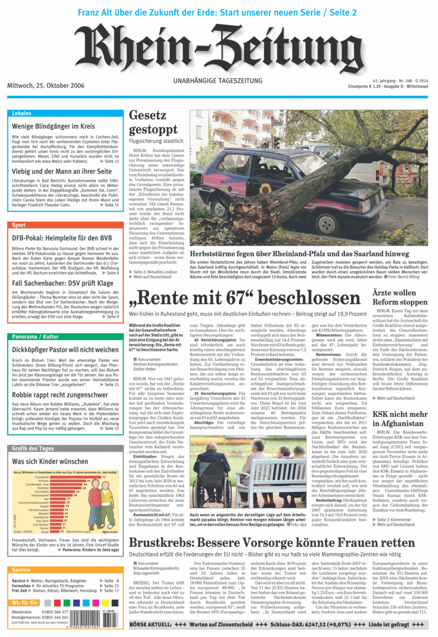 Rhein-Zeitung Kreis Cochem-Zell vom Mittwoch, 25.10.2006