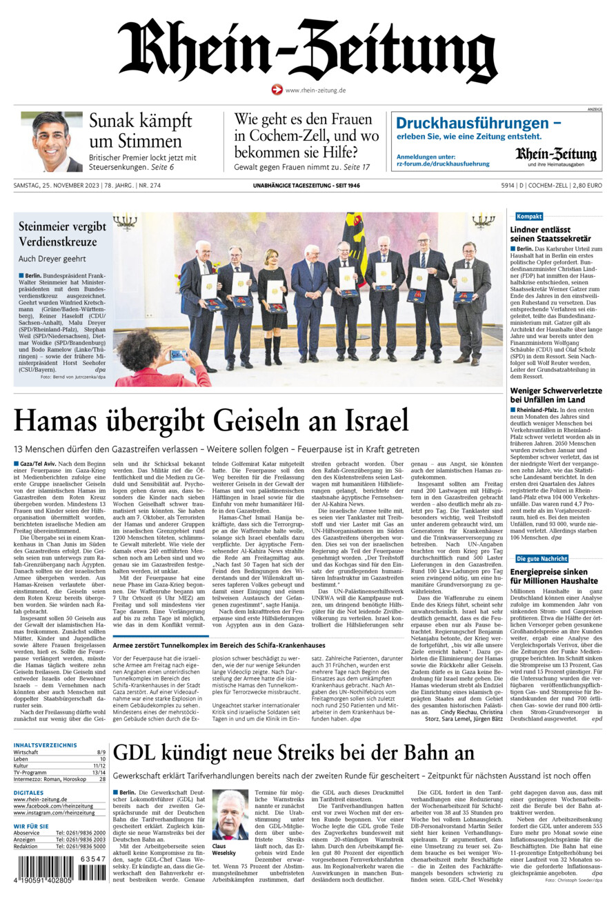 Rhein-Zeitung Kreis Cochem-Zell vom Samstag, 25.11.2023