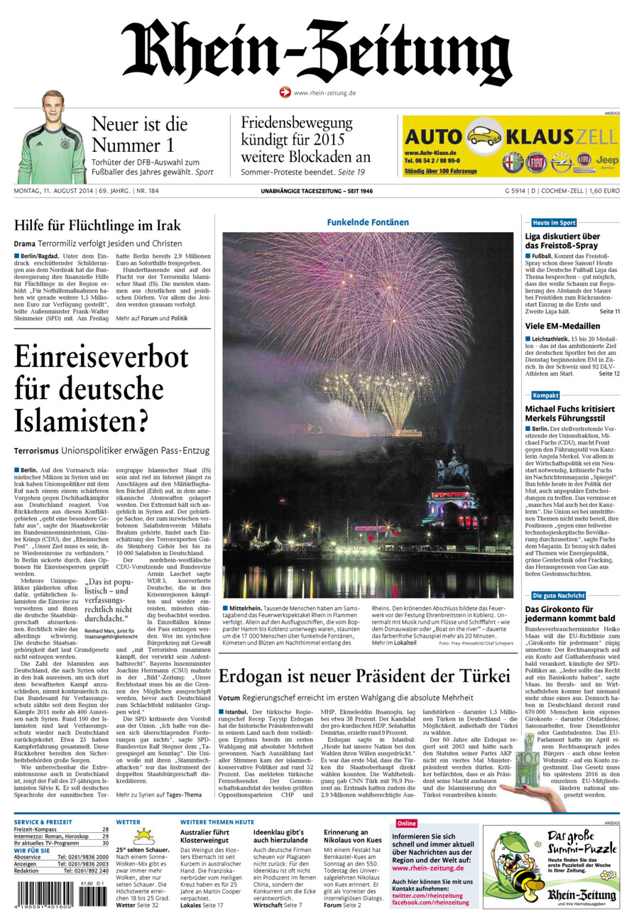 Rhein-Zeitung Kreis Cochem-Zell vom Montag, 11.08.2014