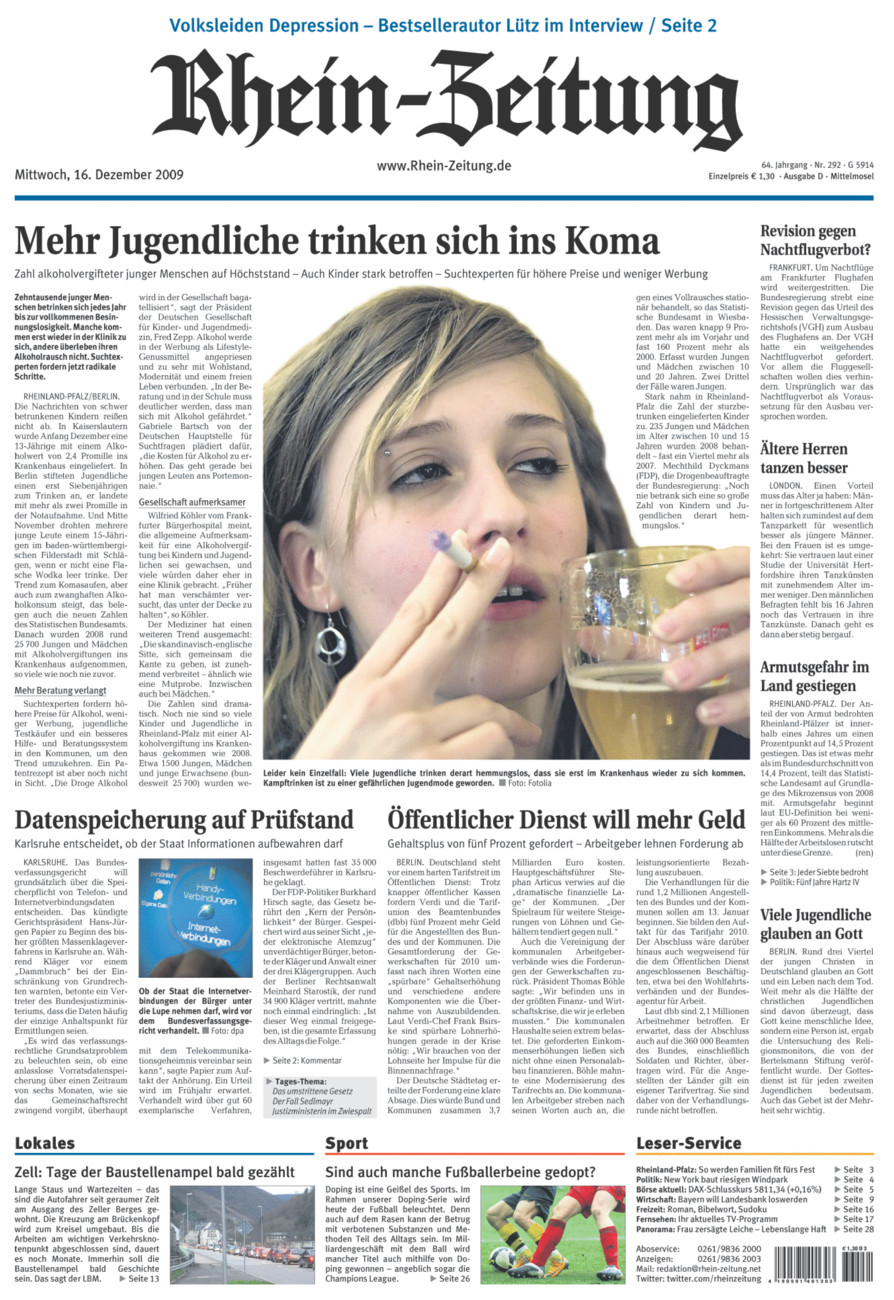 Rhein-Zeitung Kreis Cochem-Zell vom Mittwoch, 16.12.2009