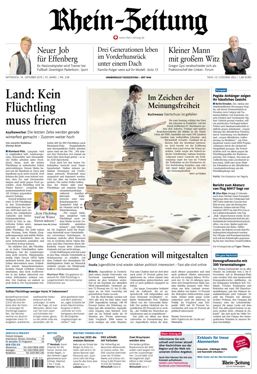Rhein-Zeitung Kreis Cochem-Zell vom Mittwoch, 14.10.2015