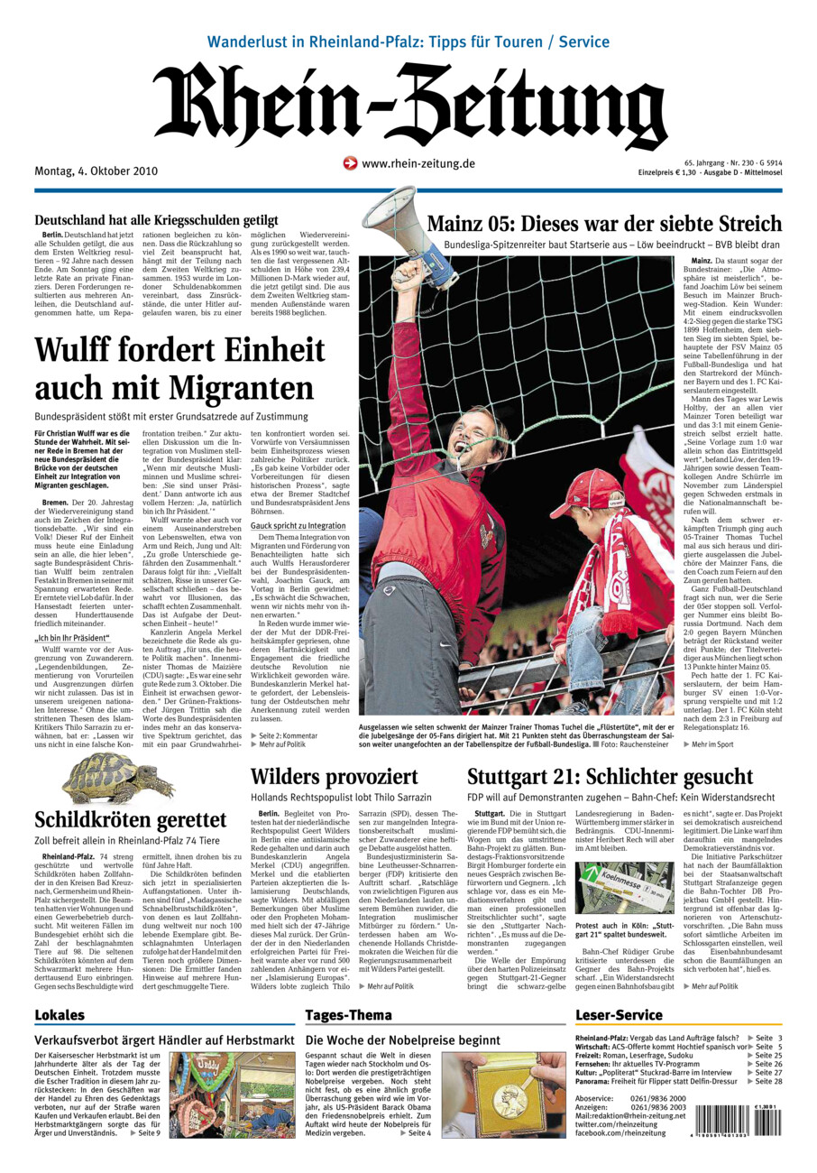Rhein-Zeitung Kreis Cochem-Zell vom Montag, 04.10.2010
