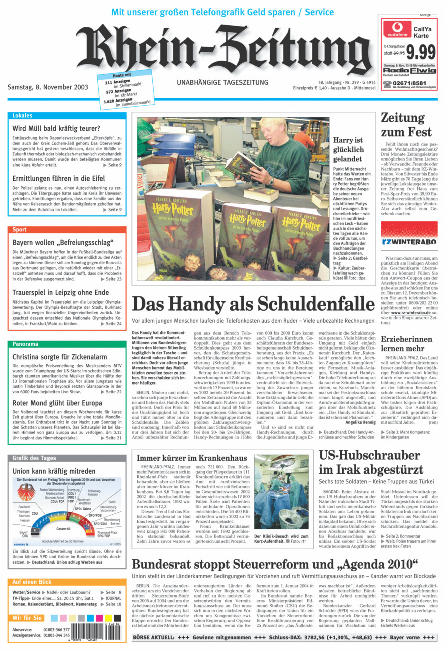Rhein-Zeitung Kreis Cochem-Zell vom Samstag, 08.11.2003