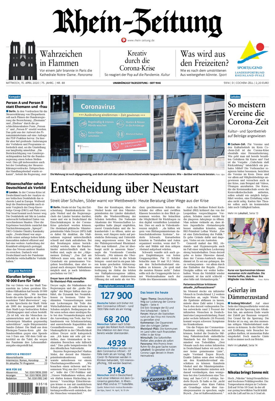 Rhein-Zeitung Kreis Cochem-Zell vom Mittwoch, 15.04.2020