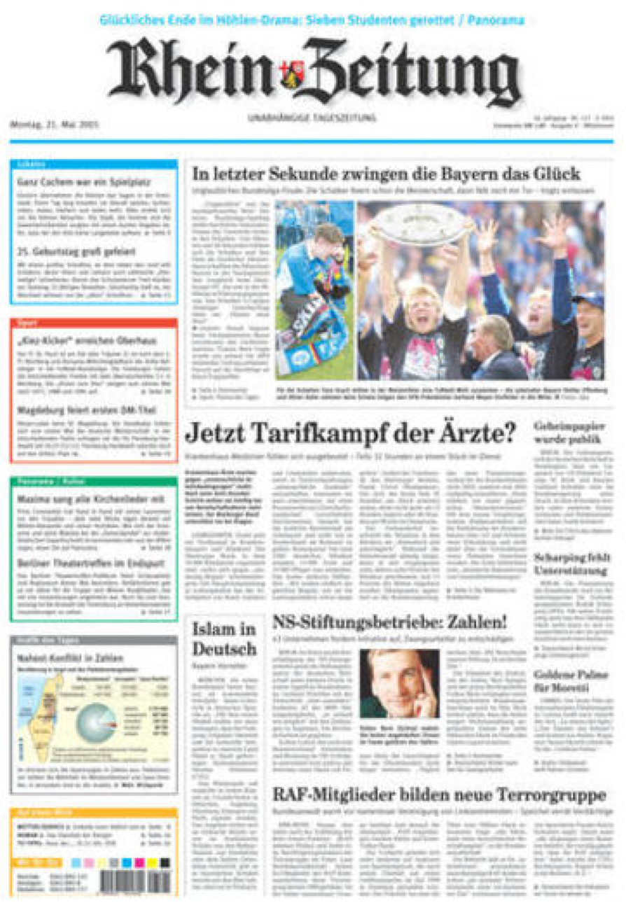 Rhein-Zeitung Kreis Cochem-Zell vom Montag, 21.05.2001