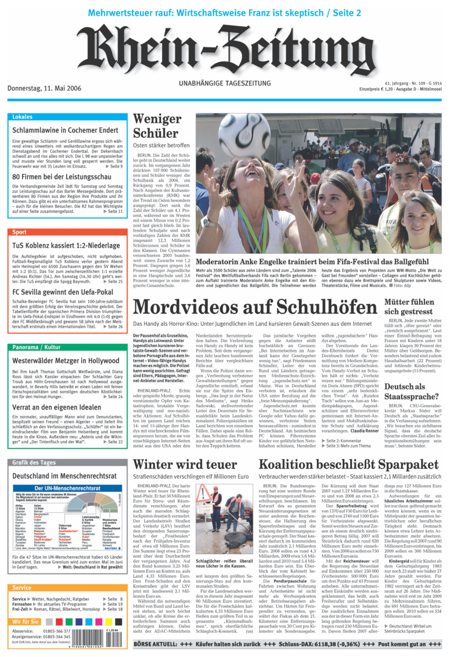 Rhein-Zeitung Kreis Cochem-Zell vom Donnerstag, 11.05.2006