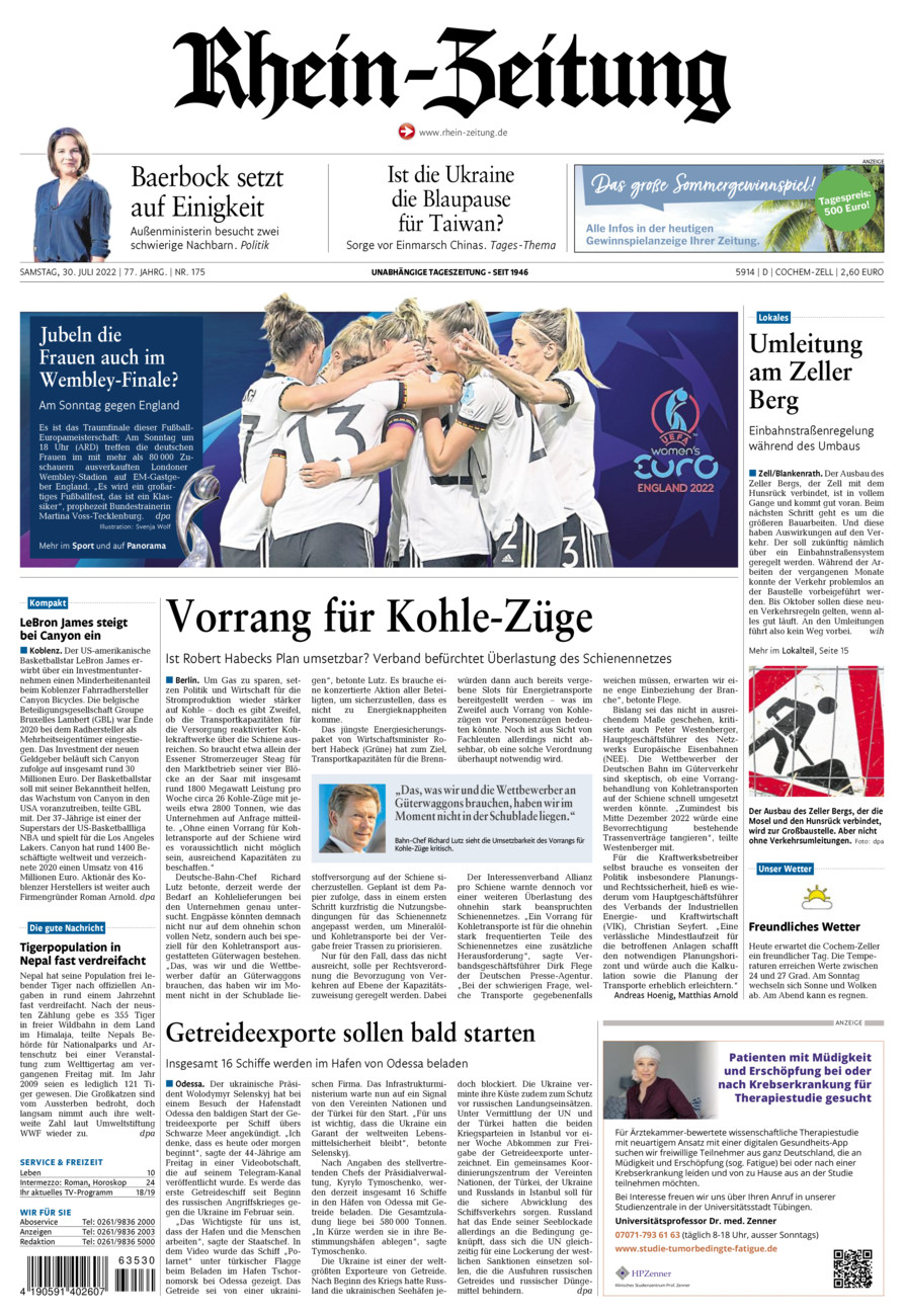 Rhein-Zeitung Kreis Cochem-Zell vom Samstag, 30.07.2022