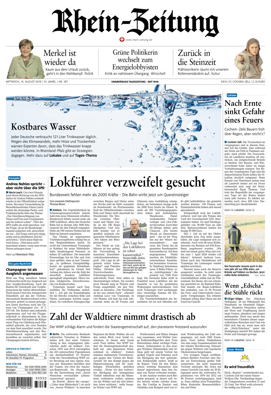 Rhein-Zeitung Kreis Cochem-Zell vom Mittwoch, 14.08.2019