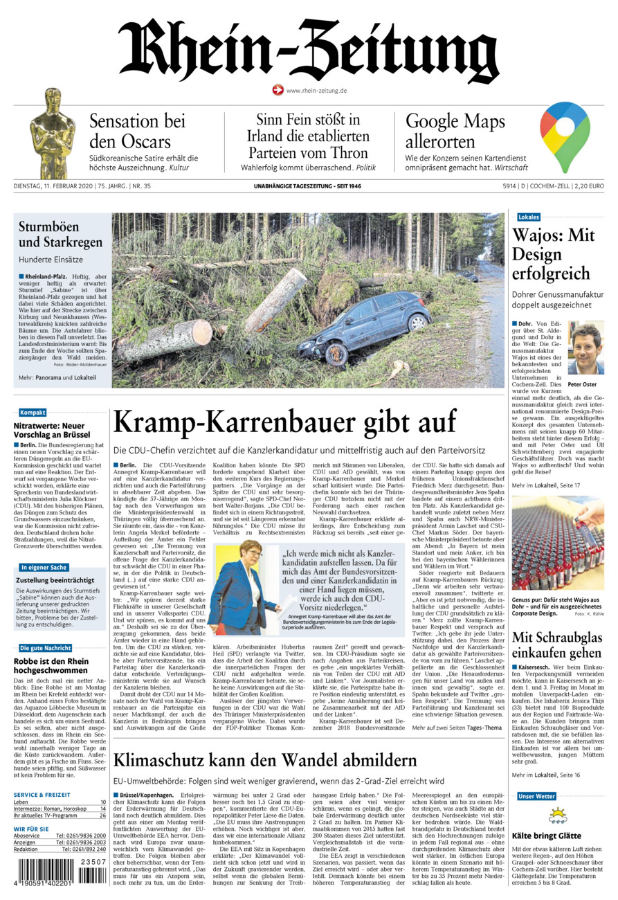 Rhein-Zeitung Kreis Cochem-Zell vom Dienstag, 11.02.2020