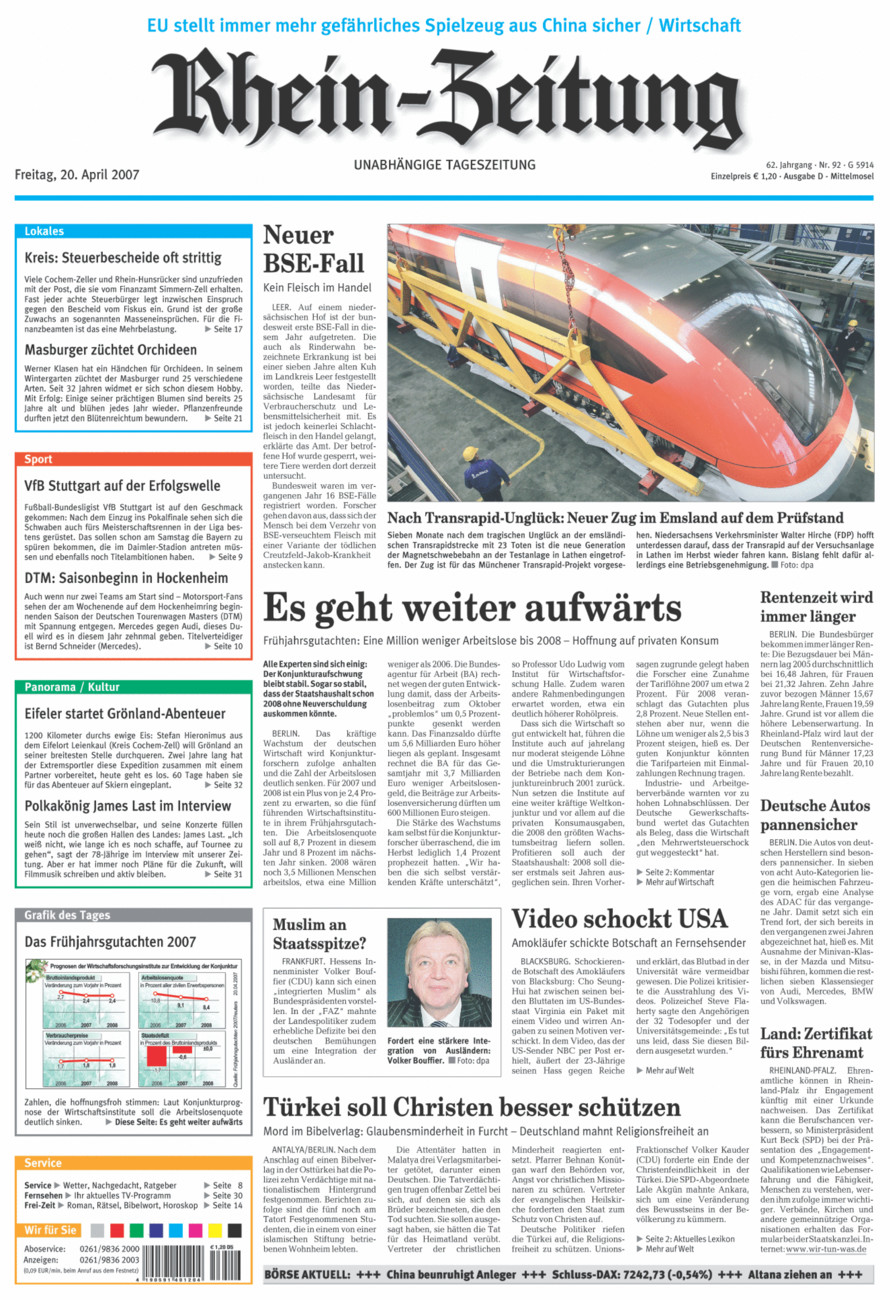 Rhein-Zeitung Kreis Cochem-Zell vom Freitag, 20.04.2007