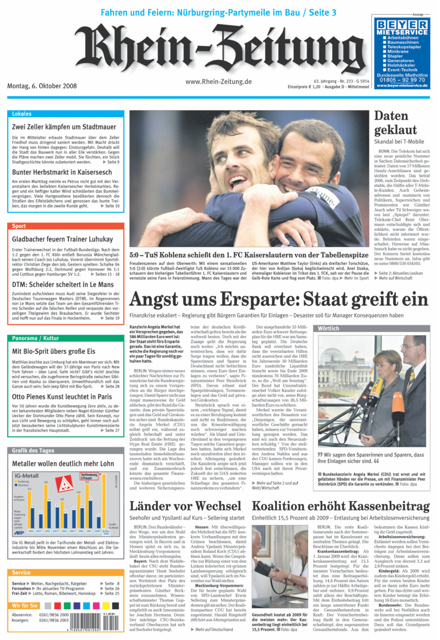Rhein-Zeitung Kreis Cochem-Zell vom Montag, 06.10.2008