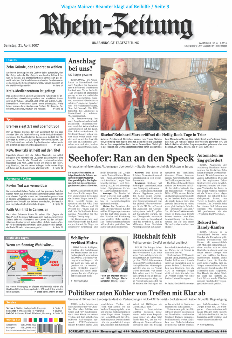 Rhein-Zeitung Kreis Cochem-Zell vom Samstag, 21.04.2007