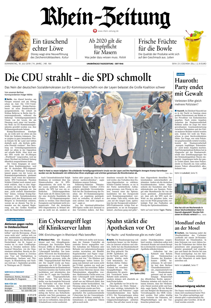 Rhein-Zeitung Kreis Cochem-Zell vom Donnerstag, 18.07.2019