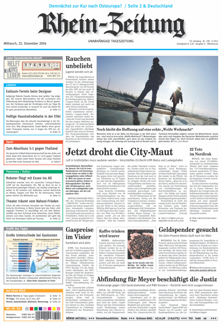 Rhein-Zeitung Kreis Cochem-Zell vom Mittwoch, 22.12.2004