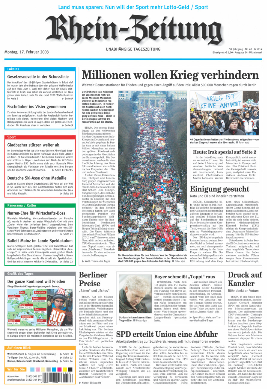 Rhein-Zeitung Kreis Cochem-Zell vom Montag, 17.02.2003