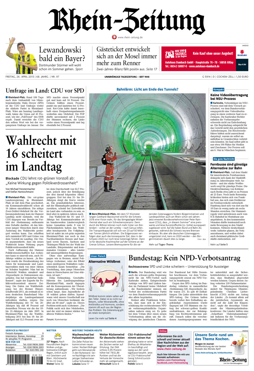Rhein-Zeitung Kreis Cochem-Zell vom Freitag, 26.04.2013