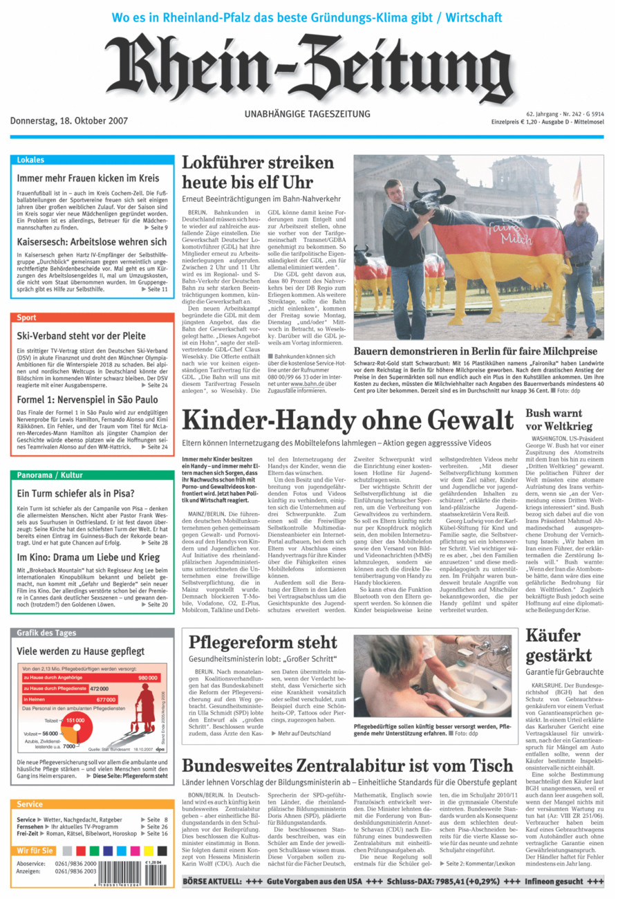 Rhein-Zeitung Kreis Cochem-Zell vom Donnerstag, 18.10.2007
