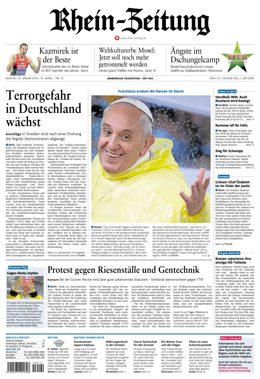 Rhein-Zeitung Kreis Cochem-Zell vom Montag, 19.01.2015