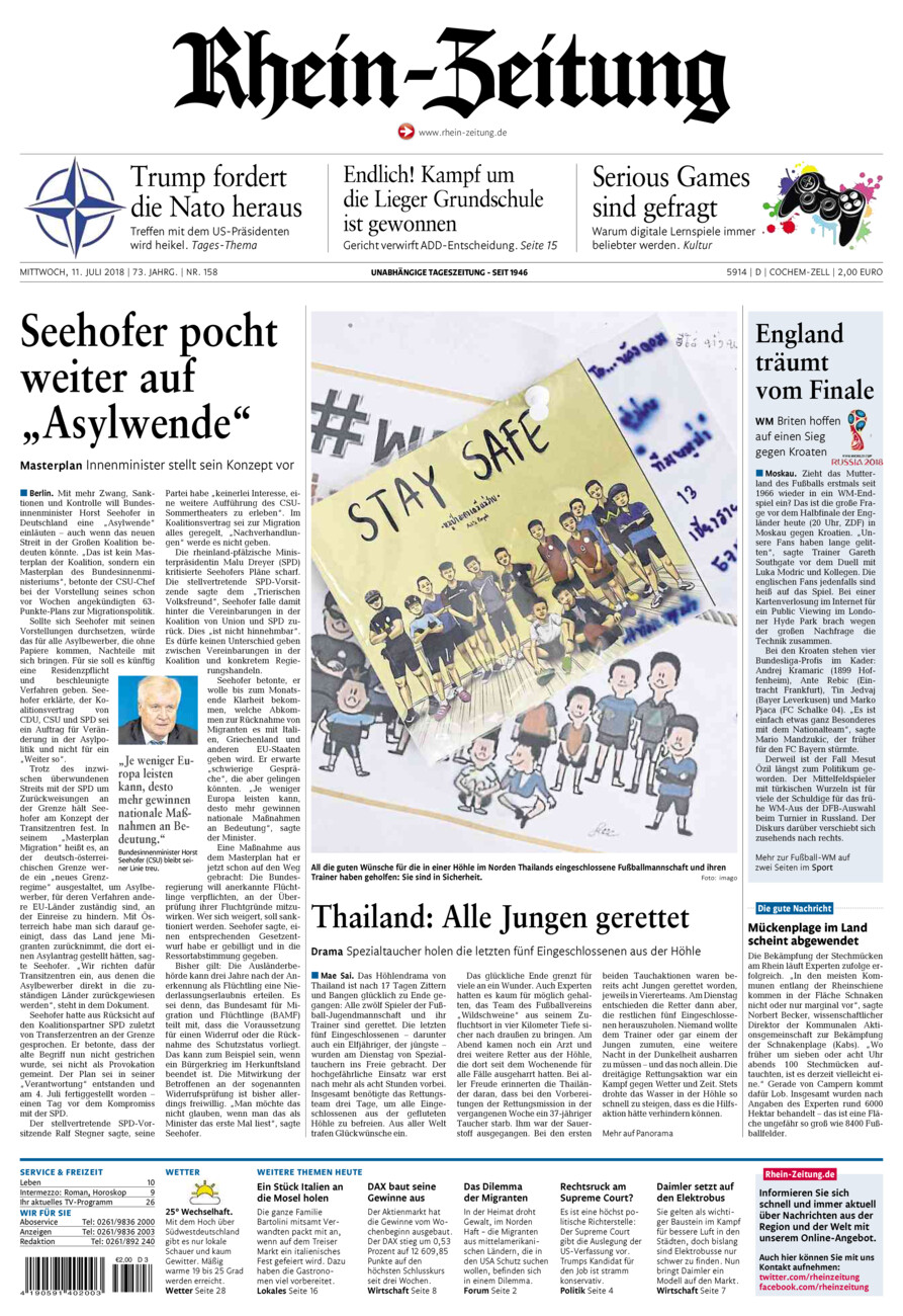 Rhein-Zeitung Kreis Cochem-Zell vom Mittwoch, 11.07.2018