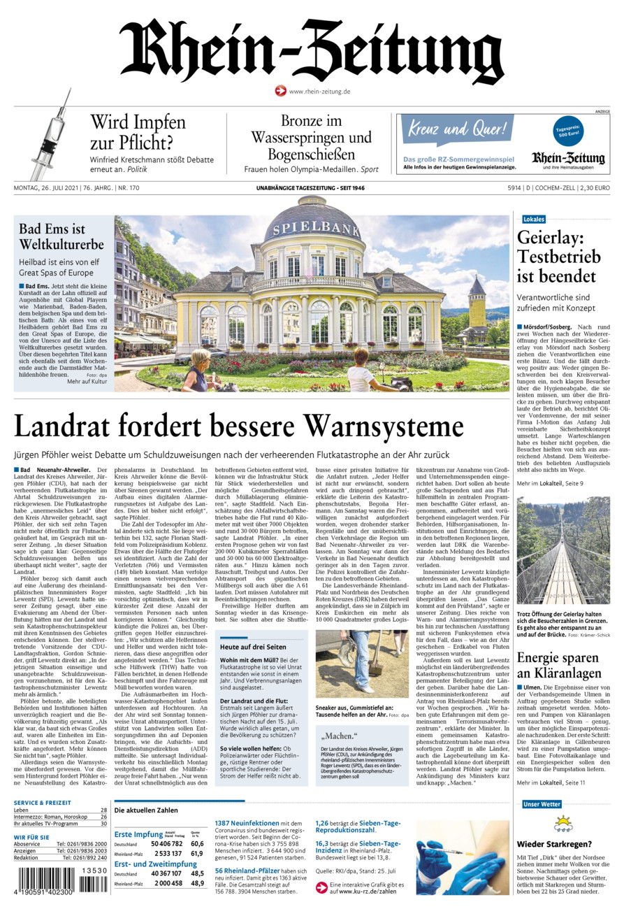 Rhein-Zeitung Kreis Cochem-Zell vom Montag, 26.07.2021