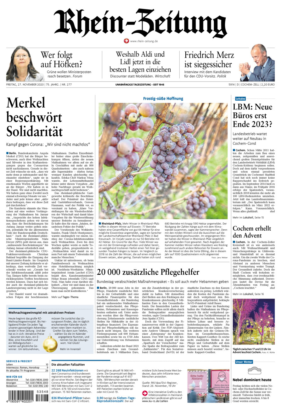 Rhein-Zeitung Kreis Cochem-Zell vom Freitag, 27.11.2020