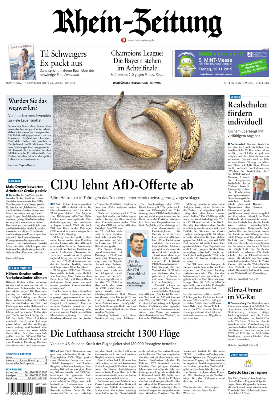 Rhein-Zeitung Kreis Cochem-Zell vom Donnerstag, 07.11.2019